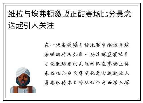 维拉与埃弗顿激战正酣赛场比分悬念迭起引人关注