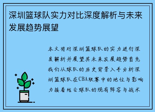 深圳篮球队实力对比深度解析与未来发展趋势展望